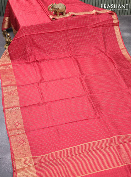 Dola silk saree maroon and pastel pink with zari checked pattern and zari woven border with embroidery work blouse - {{ collection.title }} by Prashanti Sarees