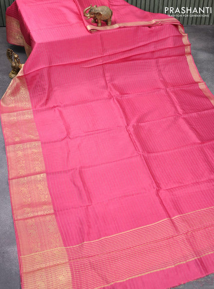 Dola silk saree pink shade and black with allover zari woven stripes pattern and zari woven border with embroidery work blouse - {{ collection.title }} by Prashanti Sarees