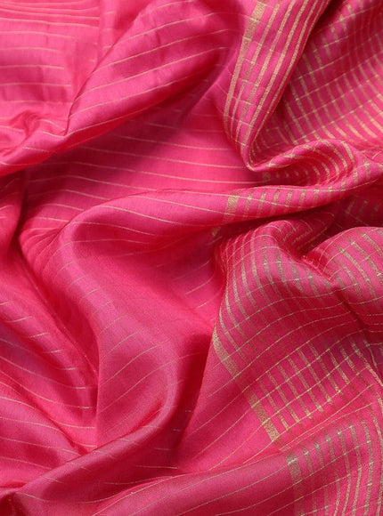 Dola silk saree pink shade and green with allover zari woven stripes pattern and long zari woven border with embroidery work blouse - {{ collection.title }} by Prashanti Sarees