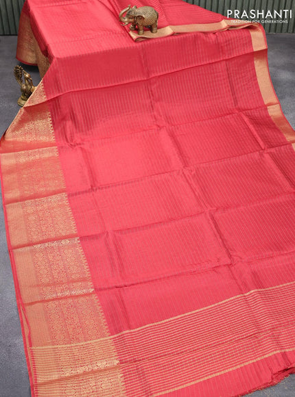 Dola silk saree red and black with allover zari woven stripes pattern and long zari woven border with embroidery work blouse - {{ collection.title }} by Prashanti Sarees