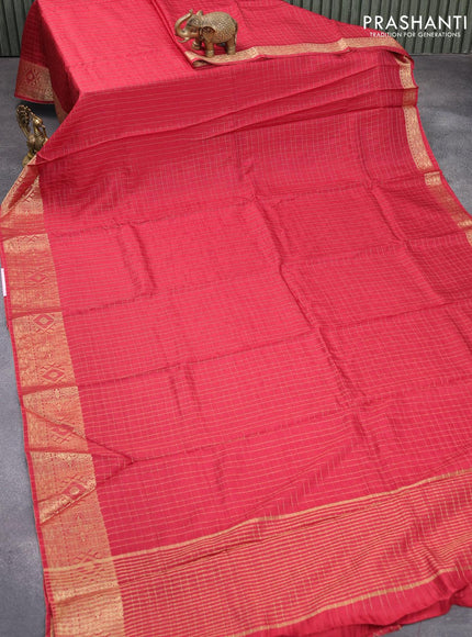 Dola silk saree red and green with zari checked pattern and zari woven border with embroidery work blouse - {{ collection.title }} by Prashanti Sarees