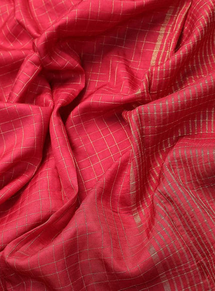 Dola silk saree red and green with zari checked pattern and zari woven border with embroidery work blouse - {{ collection.title }} by Prashanti Sarees