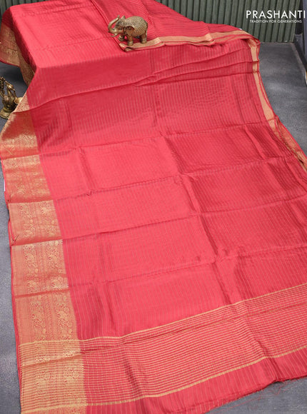 Dola silk saree red shade and black with allover zari woven stripes pattern and zari woven border with embroidery work blouse - {{ collection.title }} by Prashanti Sarees