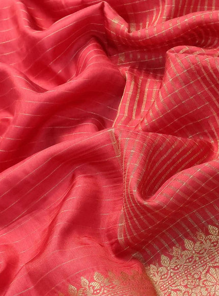 Dola silk saree red shade and dark green with allover zari woven stripes pattern and zari woven border with embroidery work blouse - {{ collection.title }} by Prashanti Sarees