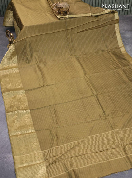 Dola silk saree sap green and red with allover zari woven stripes pattern and zari woven border with embroidery work blouse - {{ collection.title }} by Prashanti Sarees