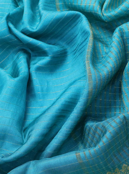 Dola silk saree teal blue and brown with allover zari woven stripes pattern and zari woven border with embroidery work blouse - {{ collection.title }} by Prashanti Sarees