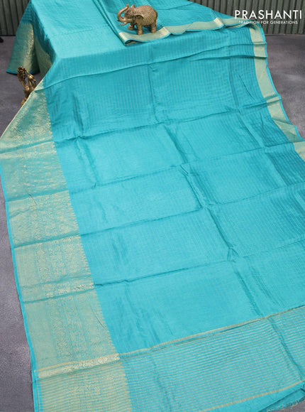 Dola silk saree teal blue and maroon with allover zari woven stripes pattern and long zari woven border with embroidery work blouse - {{ collection.title }} by Prashanti Sarees