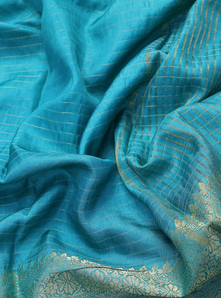 Dola silk saree teal blue and maroon with allover zari woven stripes pattern and long zari woven border with embroidery work blouse - {{ collection.title }} by Prashanti Sarees