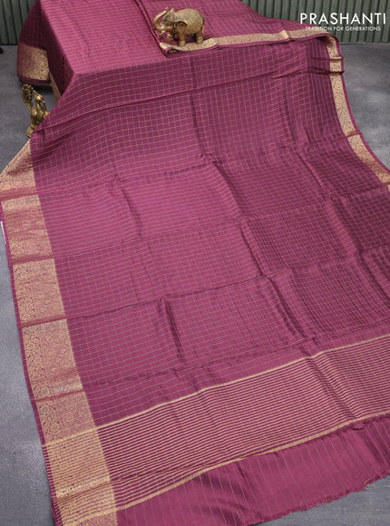 Dola silk saree wine shade and yellow with zari checked pattern and zari woven border with embroidery work blouse - {{ collection.title }} by Prashanti Sarees