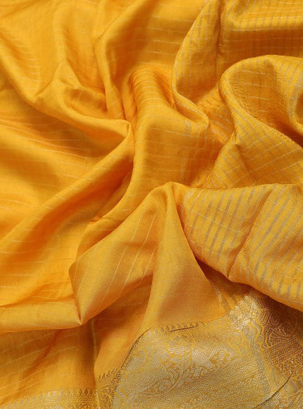 Dola silk saree yellow and cream with allover zari woven stripes pattern and zari woven border with embroidery work blouse - {{ collection.title }} by Prashanti Sarees