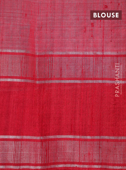 Dupion silk saree beige and red with plain body and temple design rettapet silver zari woven border - {{ collection.title }} by Prashanti Sarees