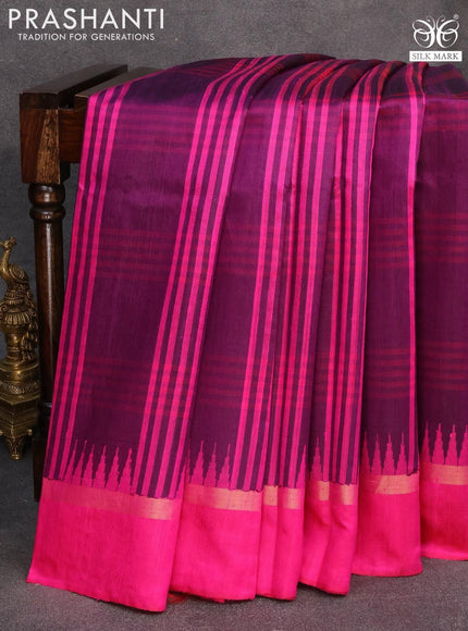 Dupion silk saree deep wine shade and pink with allover stripes pattern and zari woven simple border - {{ collection.title }} by Prashanti Sarees