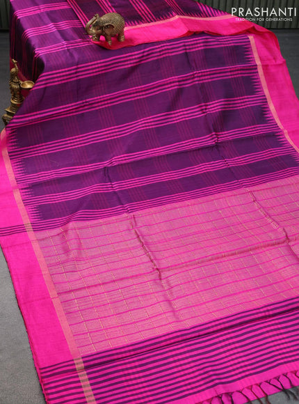 Dupion silk saree deep wine shade and pink with allover stripes pattern and zari woven simple border - {{ collection.title }} by Prashanti Sarees