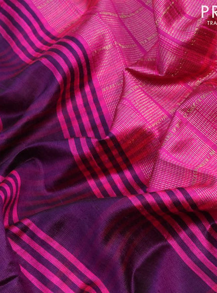 Dupion silk saree deep wine shade and pink with allover stripes pattern and zari woven simple border - {{ collection.title }} by Prashanti Sarees