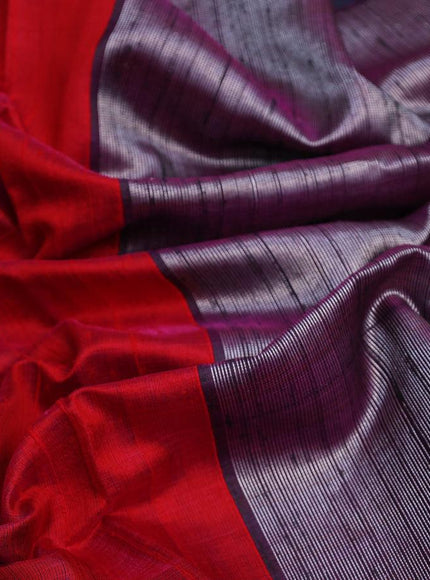 Dupion silk saree red and navy blue with plain body and temple design zari checked border - {{ collection.title }} by Prashanti Sarees