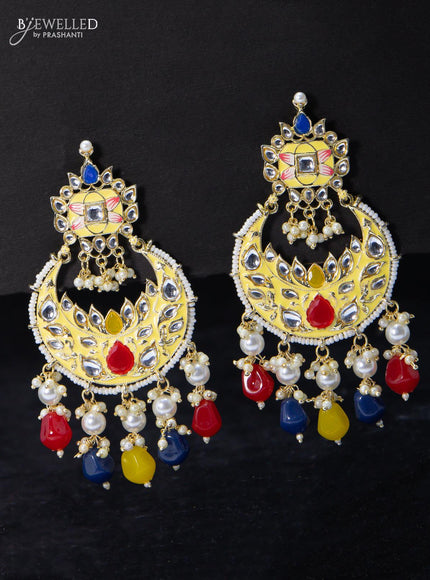 Fashion dangler chandbali earrings cream with multicolour beads and pearl hangings - {{ collection.title }} by Prashanti Sarees