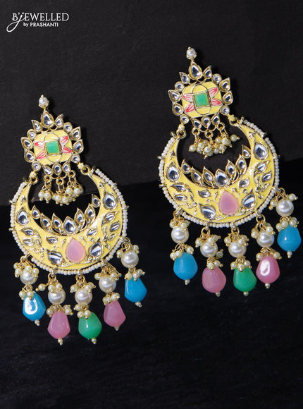 Fashion dangler chandbali earrings cream with multicolour beads and pearl hangings - {{ collection.title }} by Prashanti Sarees