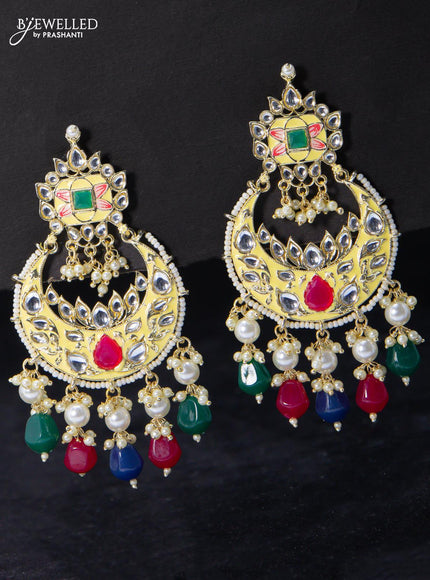 Fashion dangler chandbali earrings cream with multicolour beads and pearl hangings - {{ collection.title }} by Prashanti Sarees