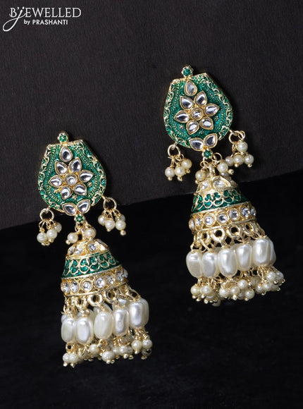 Fashion dangler dark green jhumka minakari work with pearl hangings - {{ collection.title }} by Prashanti Sarees