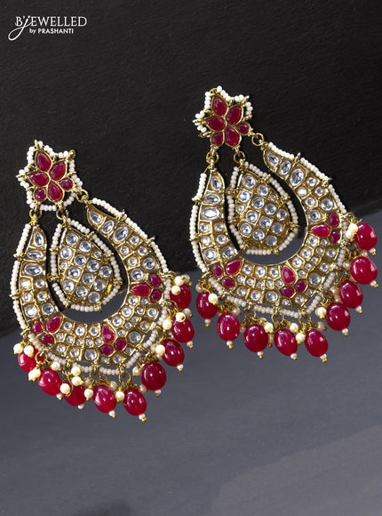 Fashion dangler earring dark pink and kundan stone with beads hangings - {{ collection.title }} by Prashanti Sarees