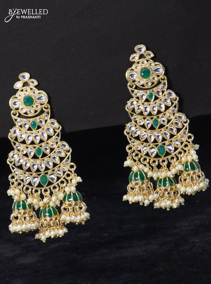 Fashion dangler earrings kundan stone with green and guttapusalu hangings - {{ collection.title }} by Prashanti Sarees