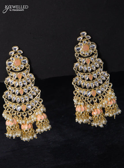 Fashion dangler earrings kundan stone with peach and guttapusalu hangings - {{ collection.title }} by Prashanti Sarees