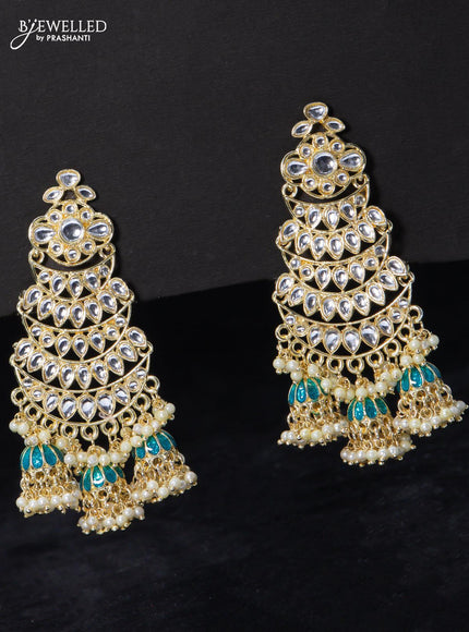 Fashion dangler earrings kundan stone with peacock blue and guttapusalu hangings - {{ collection.title }} by Prashanti Sarees