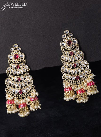 Fashion dangler earrings kundan stone with pink and guttapusalu hangings - {{ collection.title }} by Prashanti Sarees