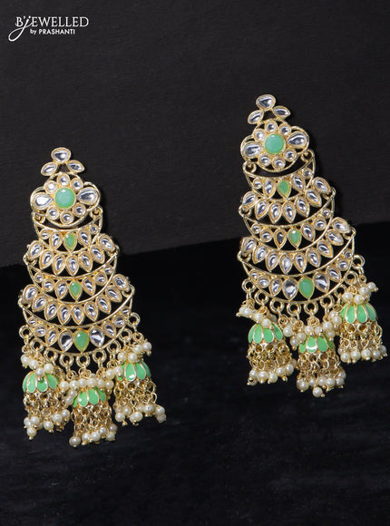 Fashion dangler earrings kundan stone with teal green and guttapusalu hangings - {{ collection.title }} by Prashanti Sarees