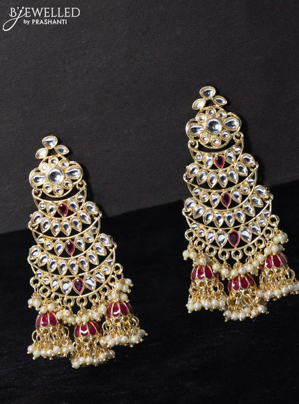 Fashion dangler earrings kundan stone with wine shade and guttapusalu hangings - {{ collection.title }} by Prashanti Sarees