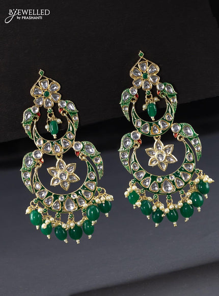 Fashion dangler green earrings chandbali design with kundan stones and beads hangings - {{ collection.title }} by Prashanti Sarees