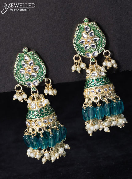 Fashion dangler green jhumka minakari work with beads and pearl hangings - {{ collection.title }} by Prashanti Sarees