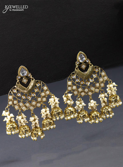 Fashion dangler grey earring with pearl and beads hanging - {{ collection.title }} by Prashanti Sarees