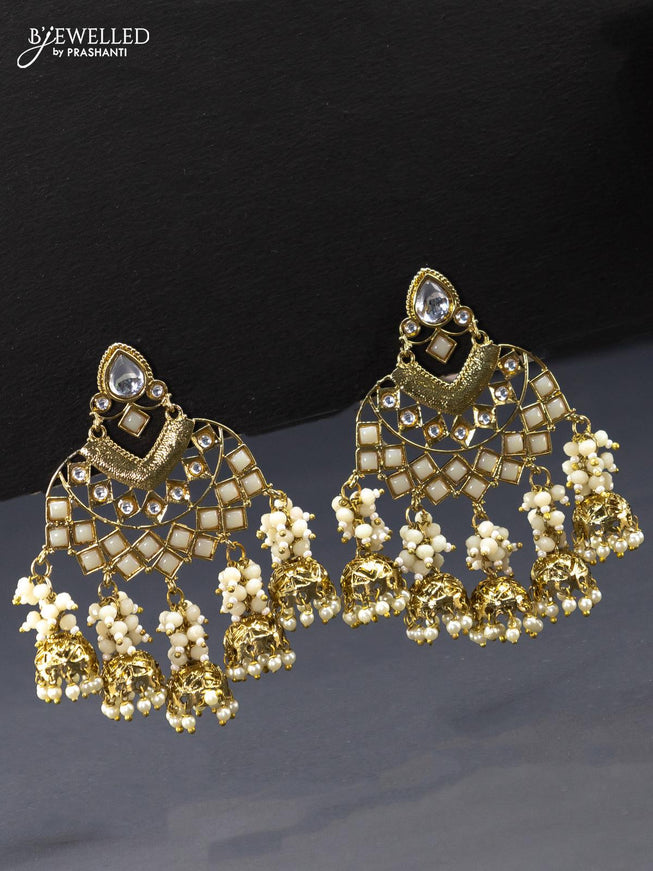 Fashion dangler grey earring with pearl and beads hanging - {{ collection.title }} by Prashanti Sarees