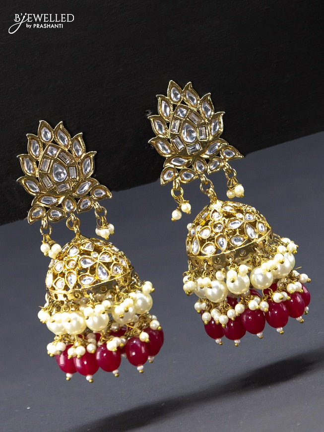 Fashion dangler jhumka with kundan stones and pink beads hangings - {{ collection.title }} by Prashanti Sarees