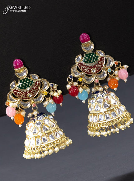 Fashion dangler jhumkas multicolour and cz stone with beads hangings - {{ collection.title }} by Prashanti Sarees