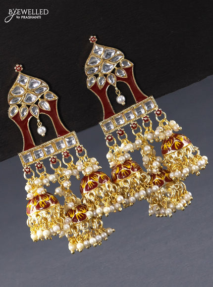 Fashion dangler maroon jhumkas with pearl hangings - {{ collection.title }} by Prashanti Sarees