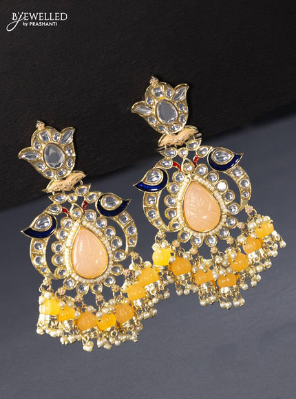 Fashion dangler peach earrings with kundan stones and beads hangings - {{ collection.title }} by Prashanti Sarees