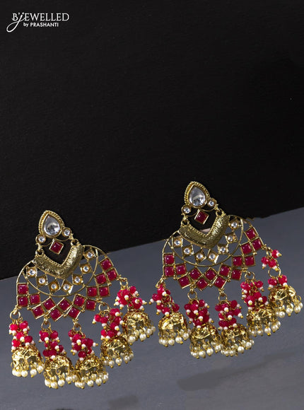 Fashion dangler pink earring with pearl and beads hanging - {{ collection.title }} by Prashanti Sarees