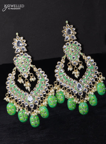 Fashion dangler teal green earrings minakari work with kundan stone and beads hangings - {{ collection.title }} by Prashanti Sarees