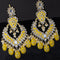 Fashion dangler yellow earrings minakari work with kundan stone and beads hangings - {{ collection.title }} by Prashanti Sarees