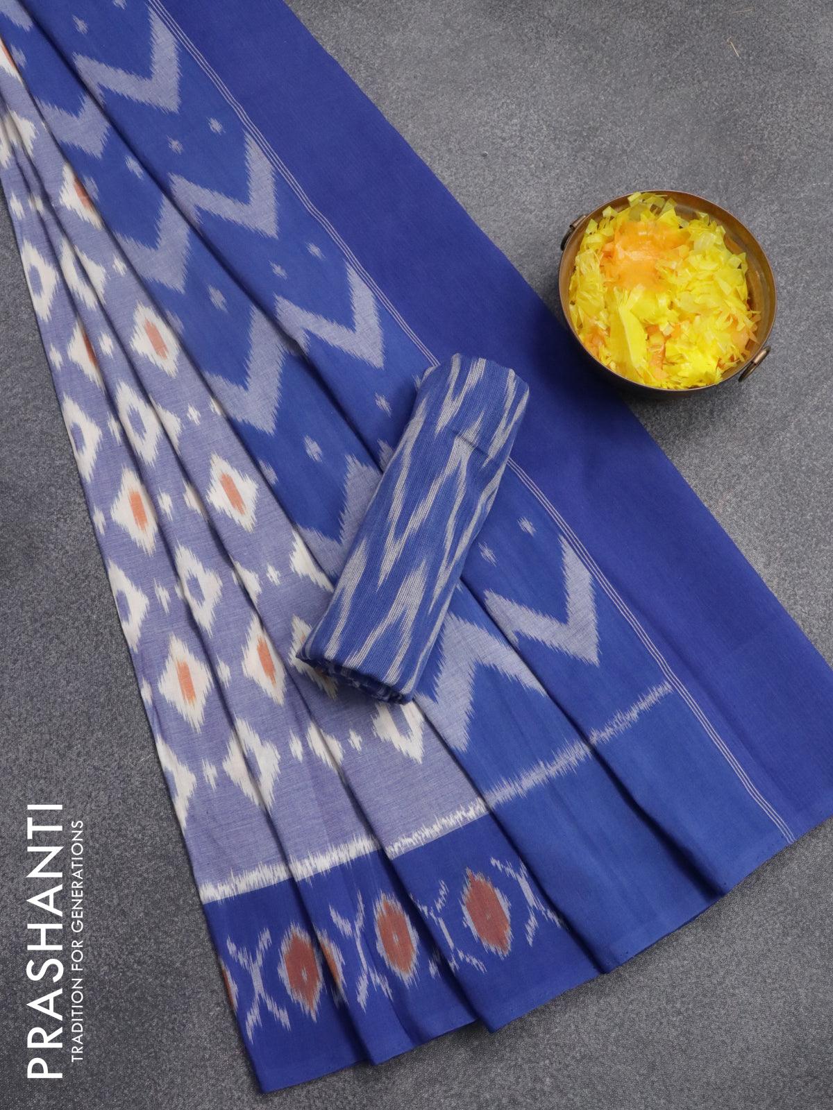 Black White Green Blue Yellow Ikat Handwoven Mercerised Cotton Saree - –  InduBindu