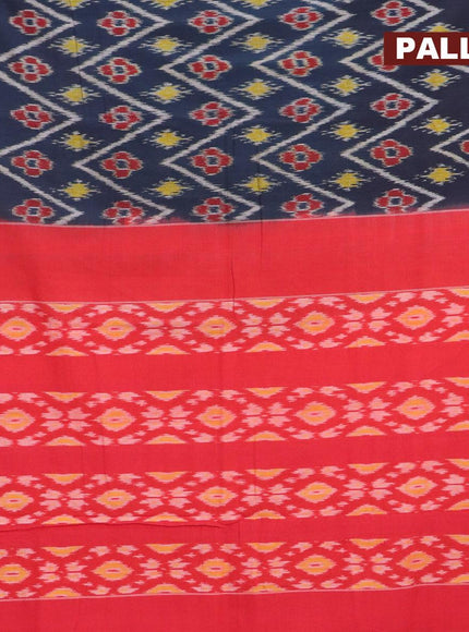 Ikat cotton saree dark peacock blue and red with allover ikat weaves and simple border - {{ collection.title }} by Prashanti Sarees