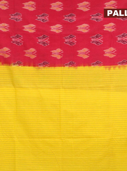 Ikat cotton saree kumkum red and yellow with ikat butta weaves and simple border - {{ collection.title }} by Prashanti Sarees