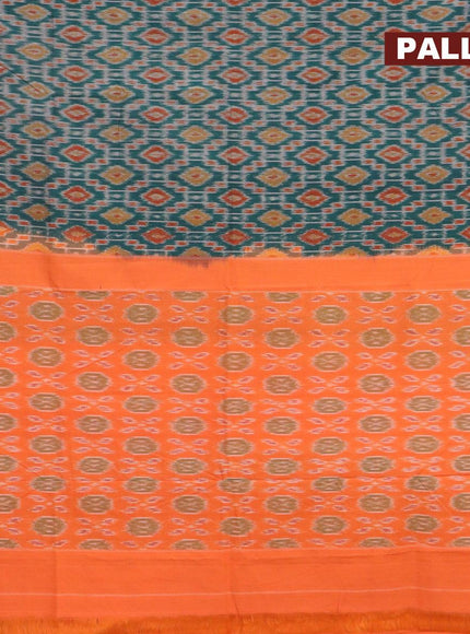 Ikat cotton saree peacock green and orange with allover ikat weaves and simple border - {{ collection.title }} by Prashanti Sarees