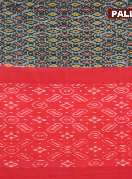 Ikat cotton saree peacock green and red with allover ikat weaves and simple border - {{ collection.title }} by Prashanti Sarees