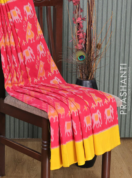 Ikat cotton saree pink and yellow with allover ikat weaves and simple border - {{ collection.title }} by Prashanti Sarees