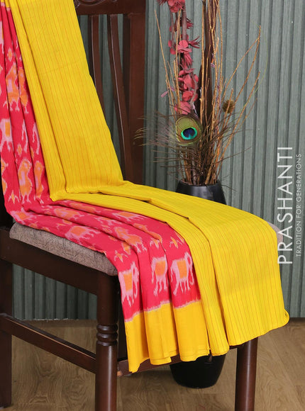 Ikat cotton saree pink and yellow with allover ikat weaves and simple border - {{ collection.title }} by Prashanti Sarees