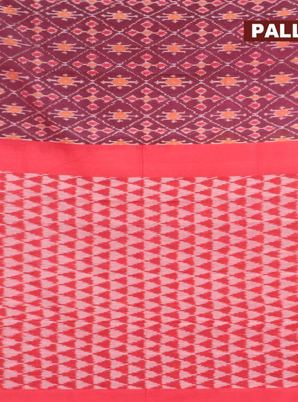 Ikat cotton saree wine shade and red with allover ikat weaves and simple border - {{ collection.title }} by Prashanti Sarees