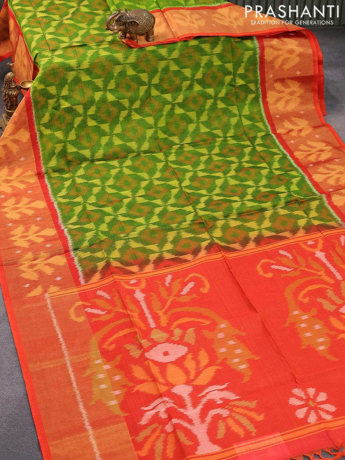 Heart - Flame Peach Ikkat Silk Cotton Saree